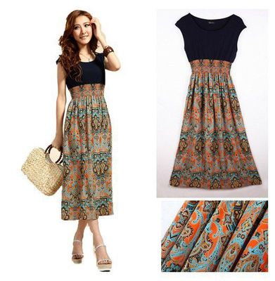 韓版拼接工藝女士碎花長裙 百順服裝批發打造高性價比時尚選擇